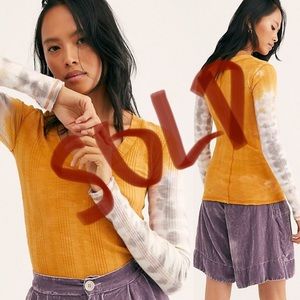 NWT FREE PEOPLE Big Sur Gold & White Tie Dye Top M